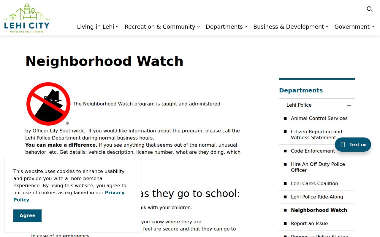 Lehi neighbors Neighborhood Watch block-captain civic contact route