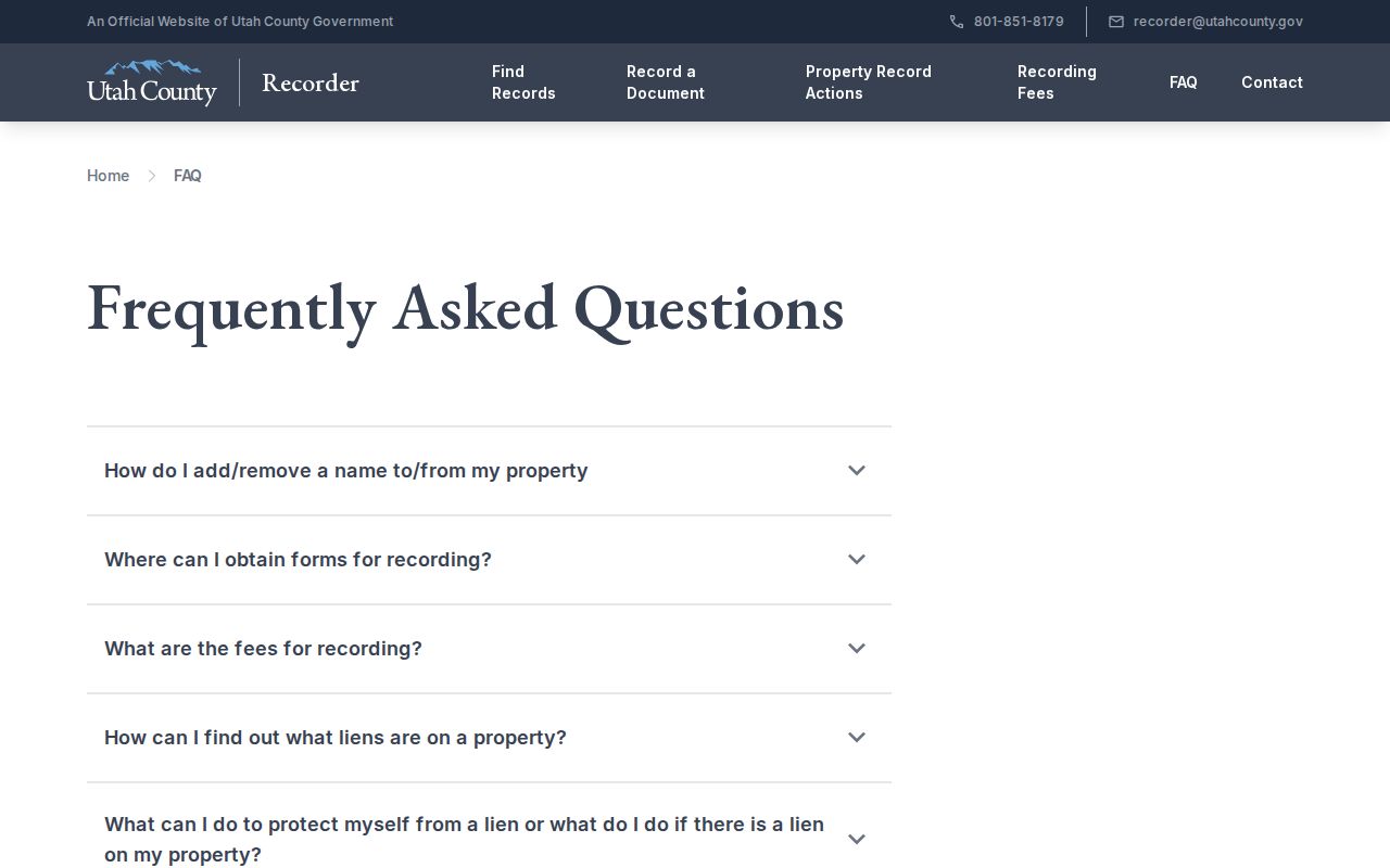 Lehi previous residents Recorder address and title-search guidance