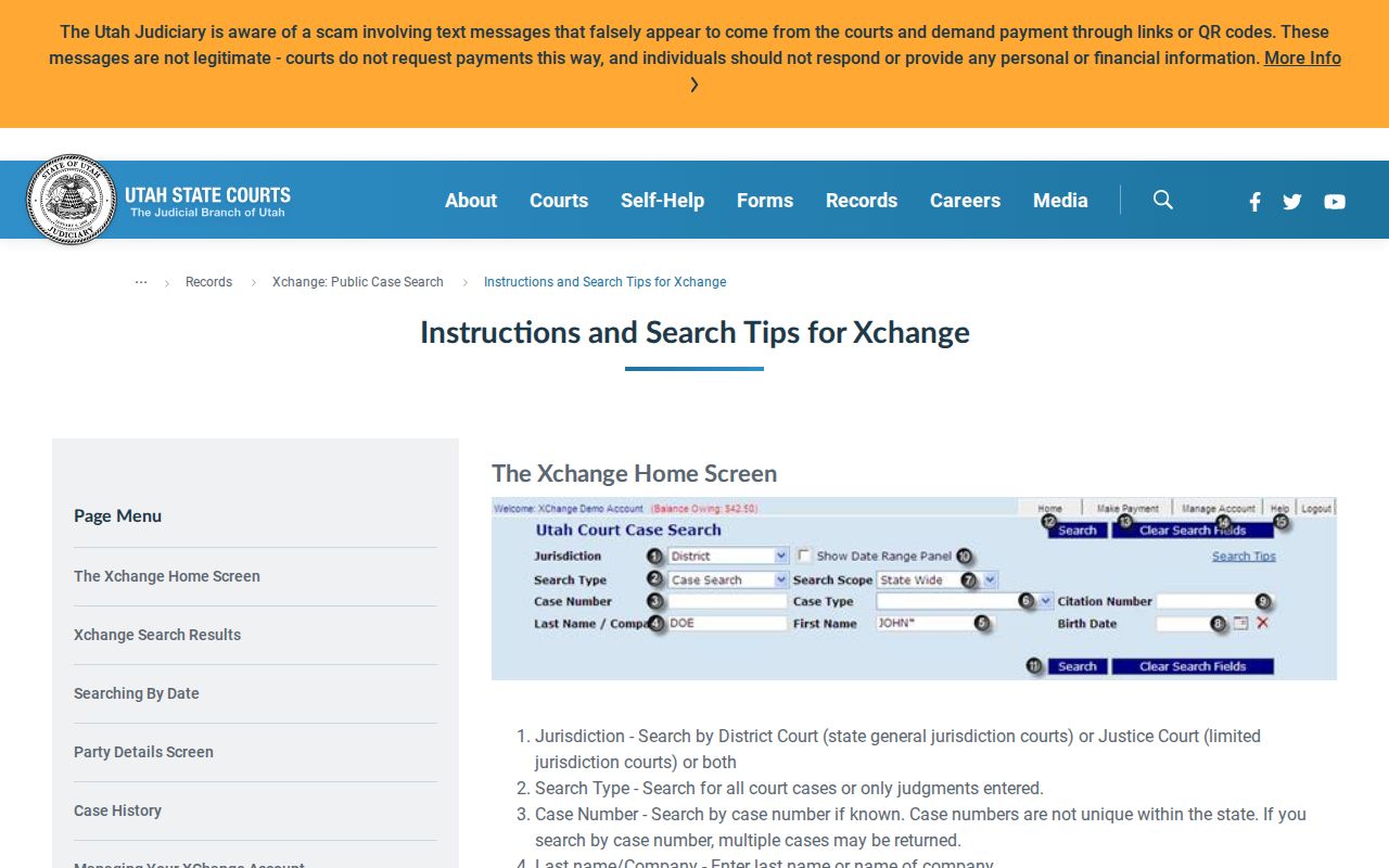 Lehi resident lookup fields in Utah Courts Xchange